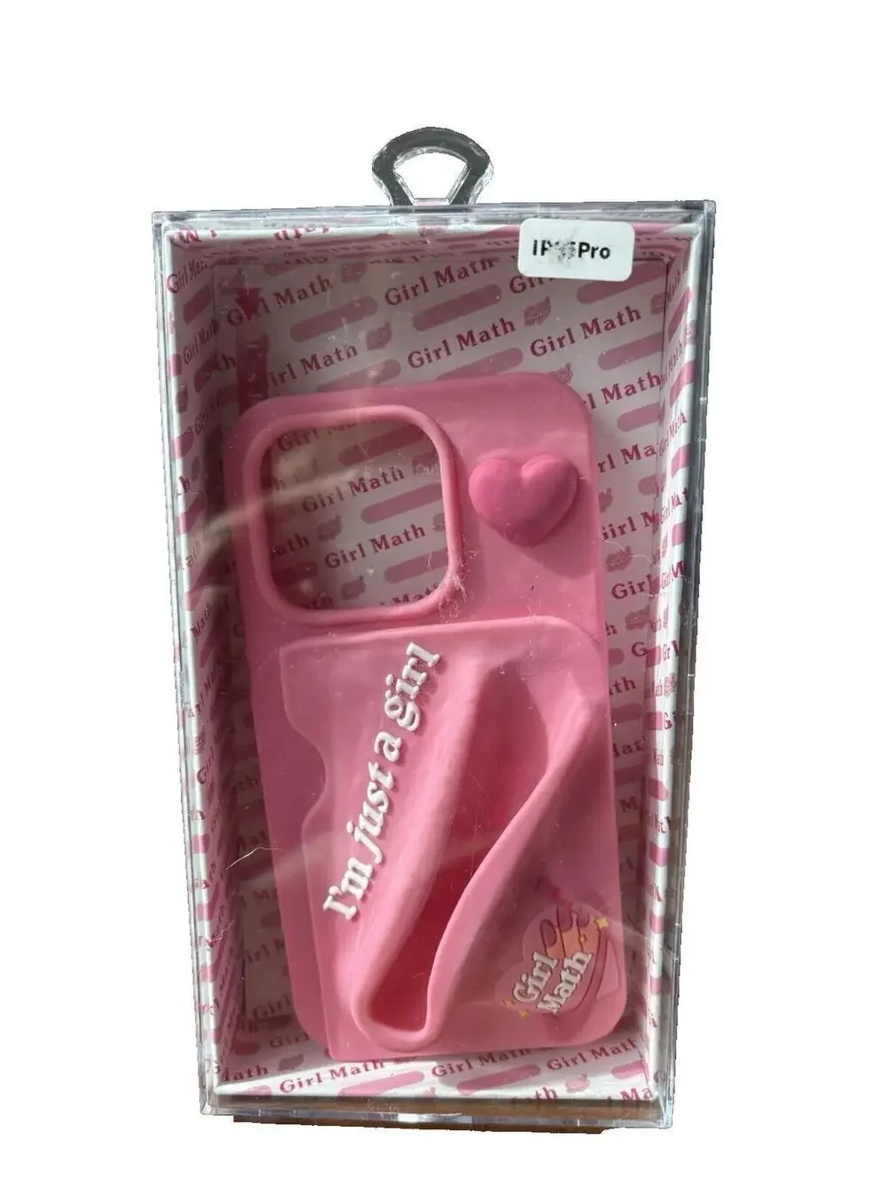 GIRL MATH Grip Gloss Phone Case iPhone 15 Pro Pink Silicone Lip Gloss Holder NEW